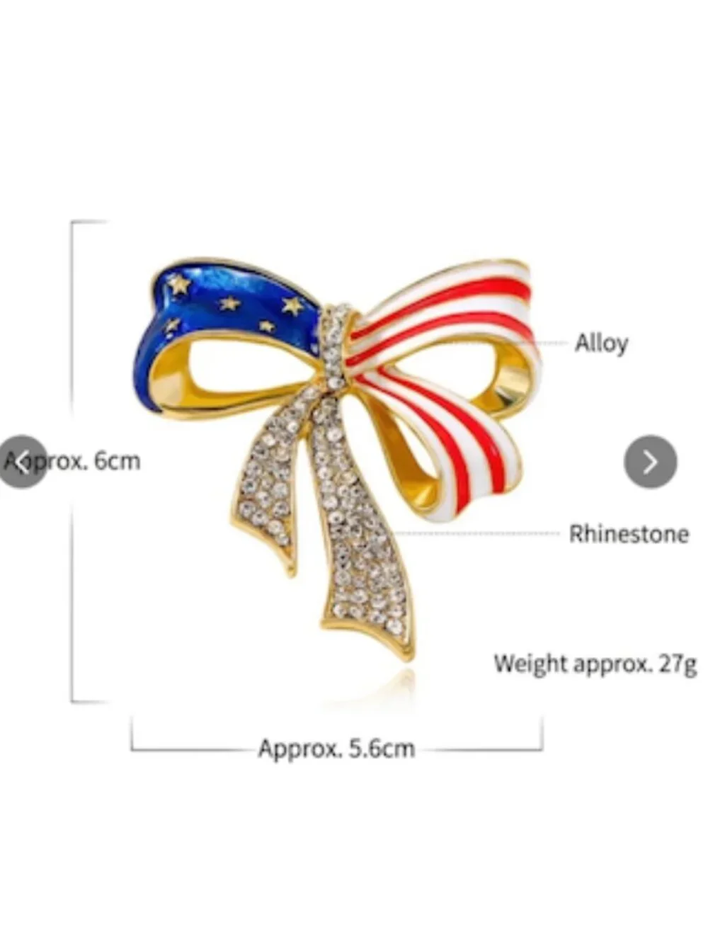 USA Patriotic 4th of July Flag Bowknot Brooch Rhinestone Enamel Star Stripes New
